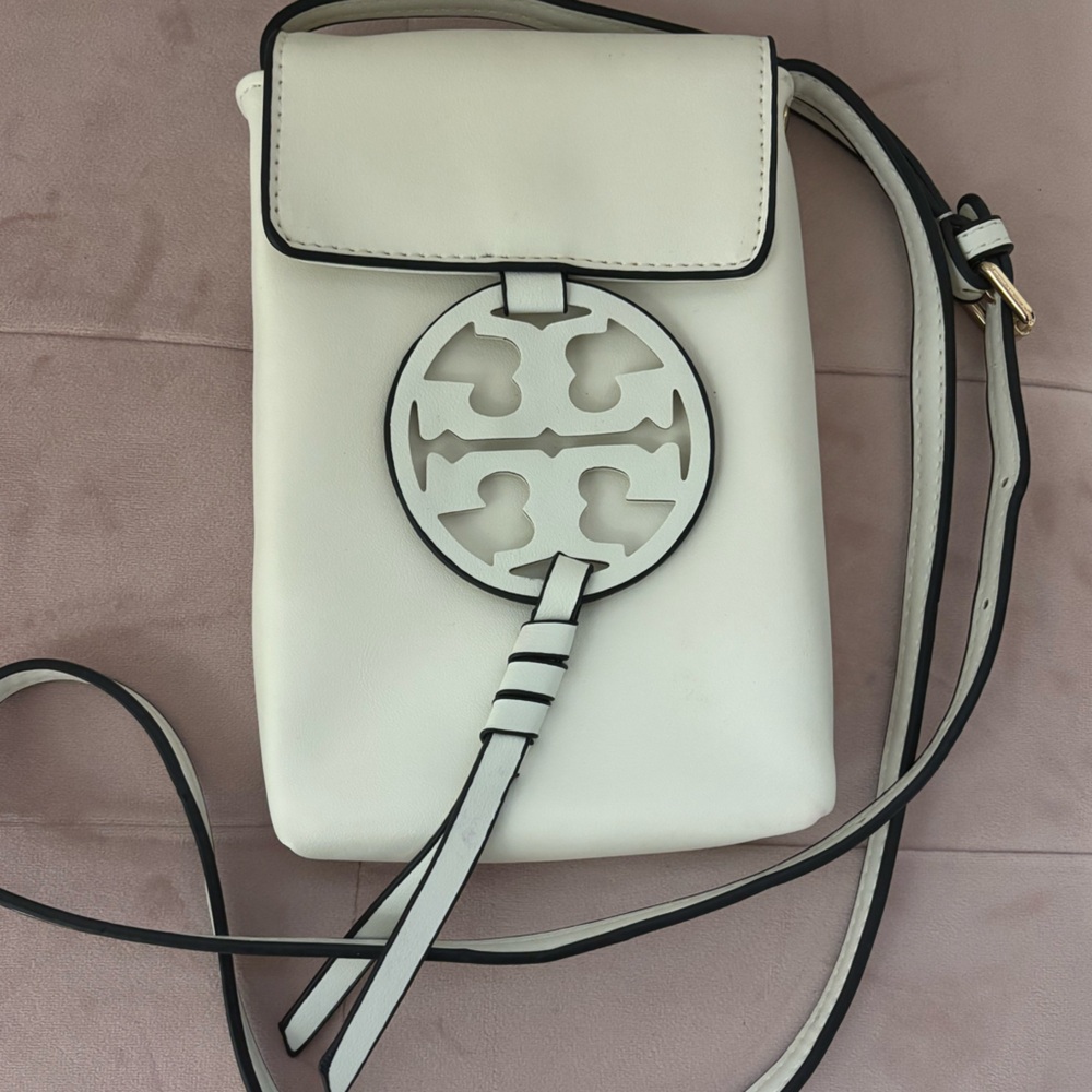 ❌ SOLD❌Tory Burch Miller Logo White Leather CrossBody Cell Phone Bag